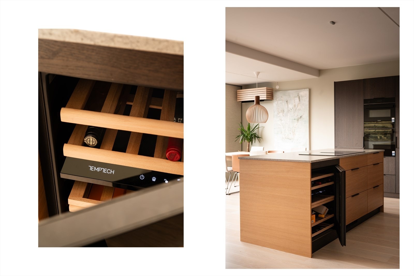 Vinskap er montert i kjøkkenøy. Galleribilde