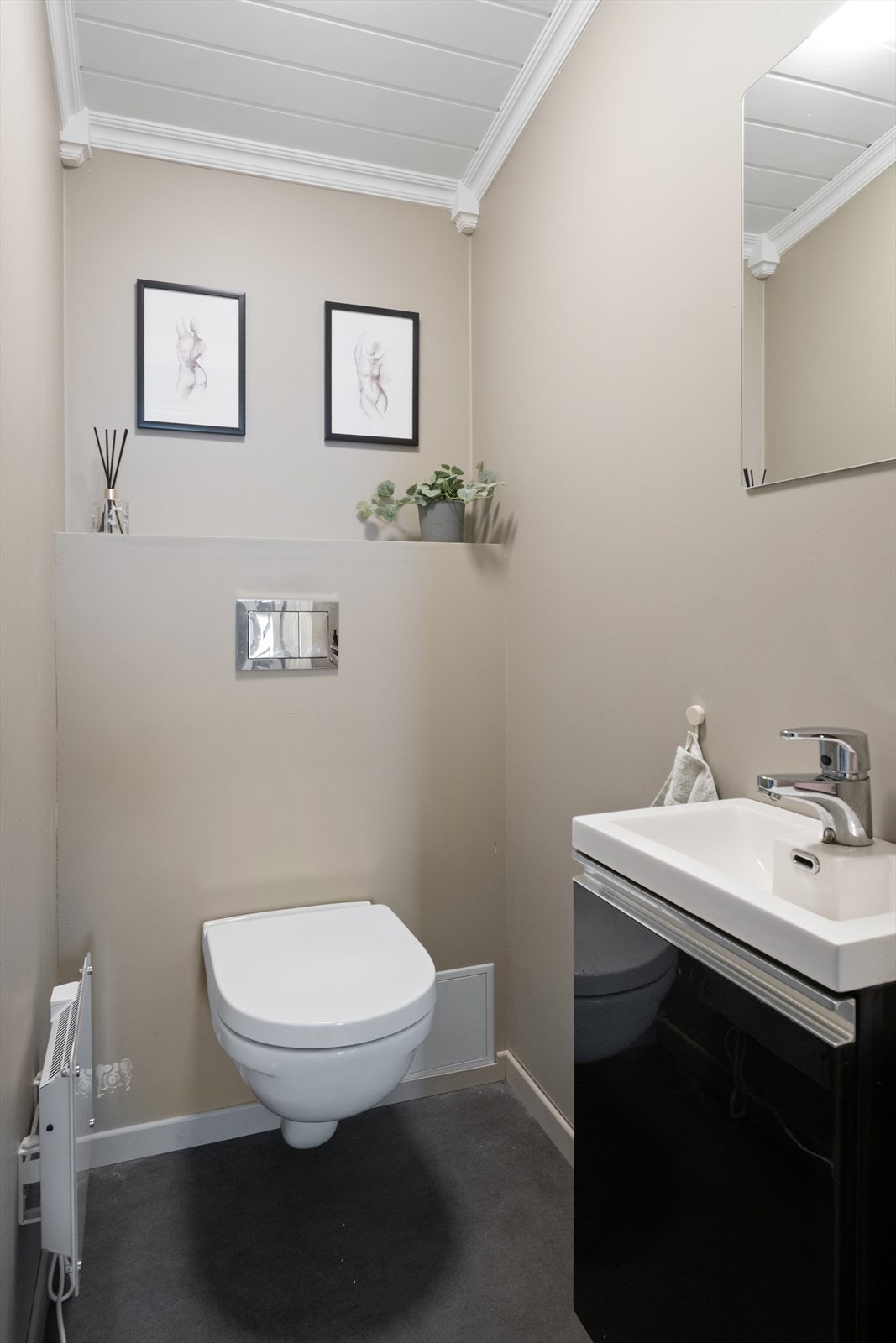 Boligen har et adskilt toalettrom med enkel servantinnredning og toalett. Galleribilde