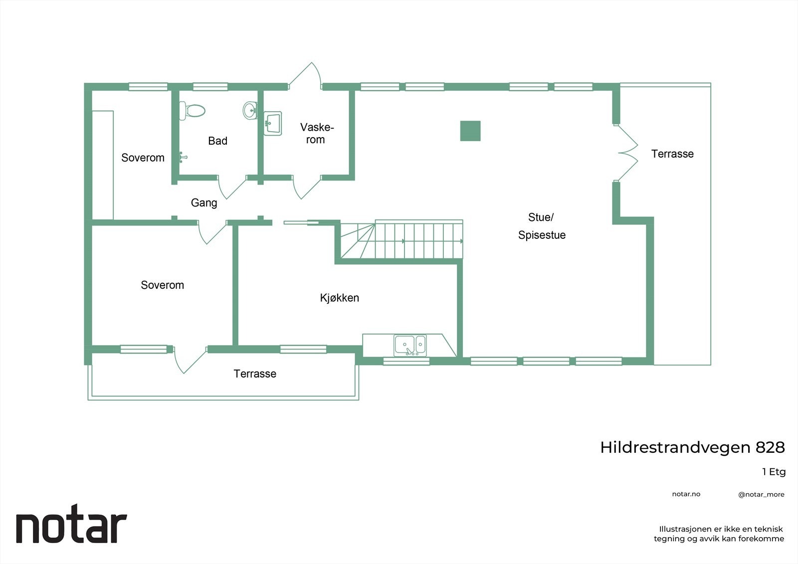 Kjøkkenet i første etasje er uten innredning, med kun en oppvaskkum igjen. Galleribilde