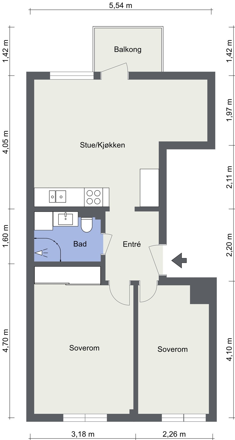 Alternativ planløsning som 3-roms. Galleribilde