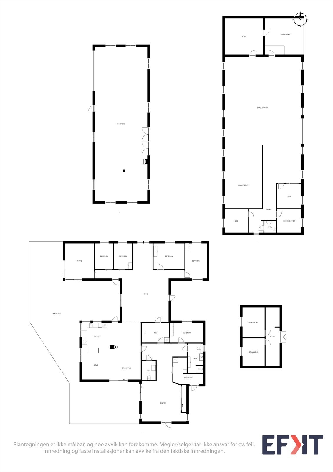 Plantegninger hovedhus, stall, verksted/garasje, lager/stall. Galleribilde