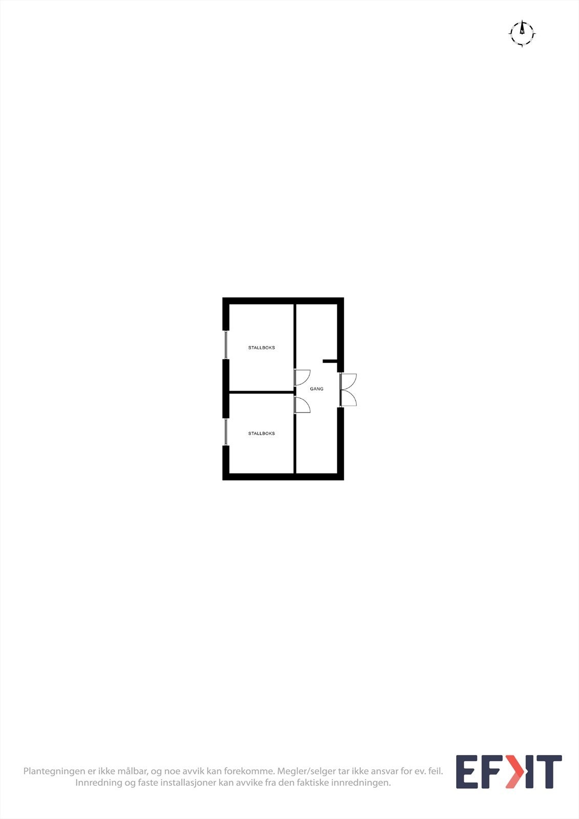 Plantegning av frittstående brakke med to stallbokser. Galleribilde