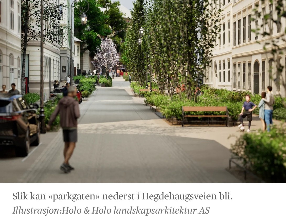 Oslo kommune jobber med planforslag som skal sendes til politisk behandling (est 2028). Holo & Holo Landskapsarkitektur har tegnet opp forslag til hvordan nedre del av Hegdehaugsveien kan bli seende ut i fremtiden. Galleribilde