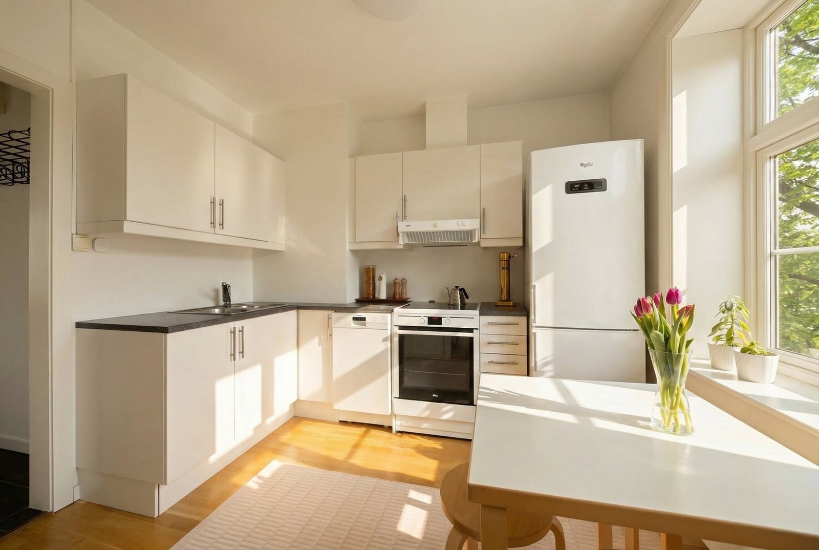 Kjøkkenet er fra 2008 (AI-edited). Galleribilde