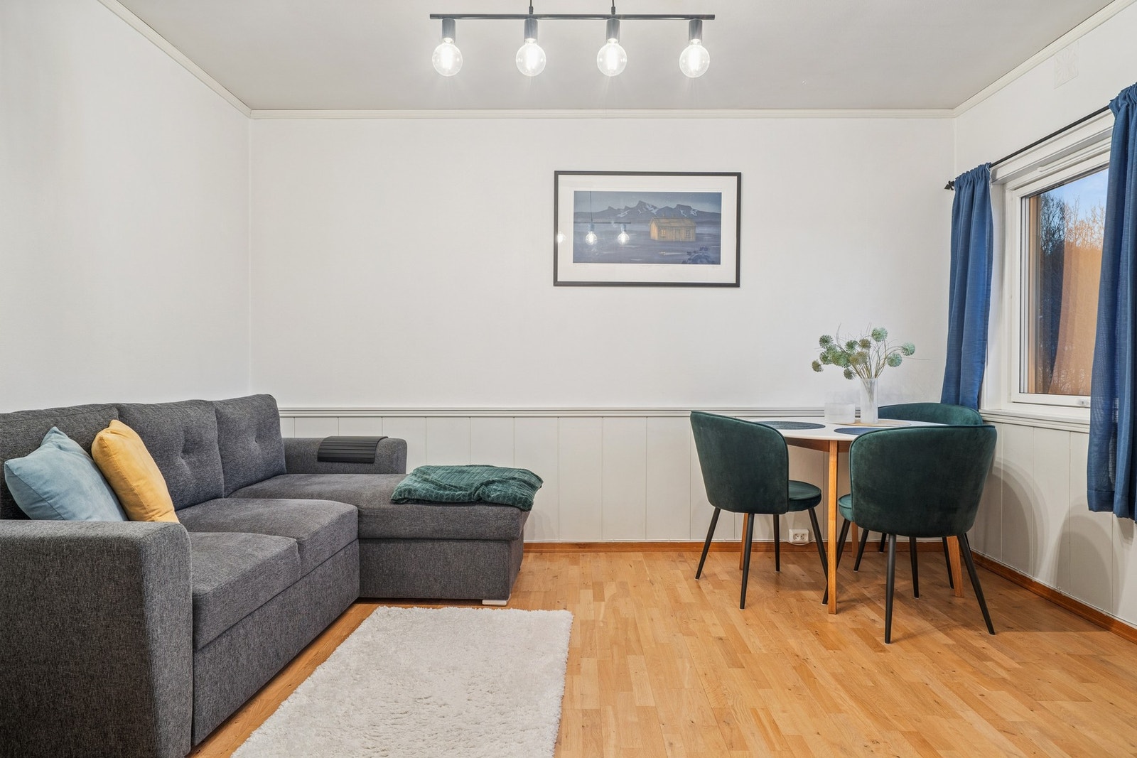 Lys og romslig stue med plass til spisebord Galleribilde