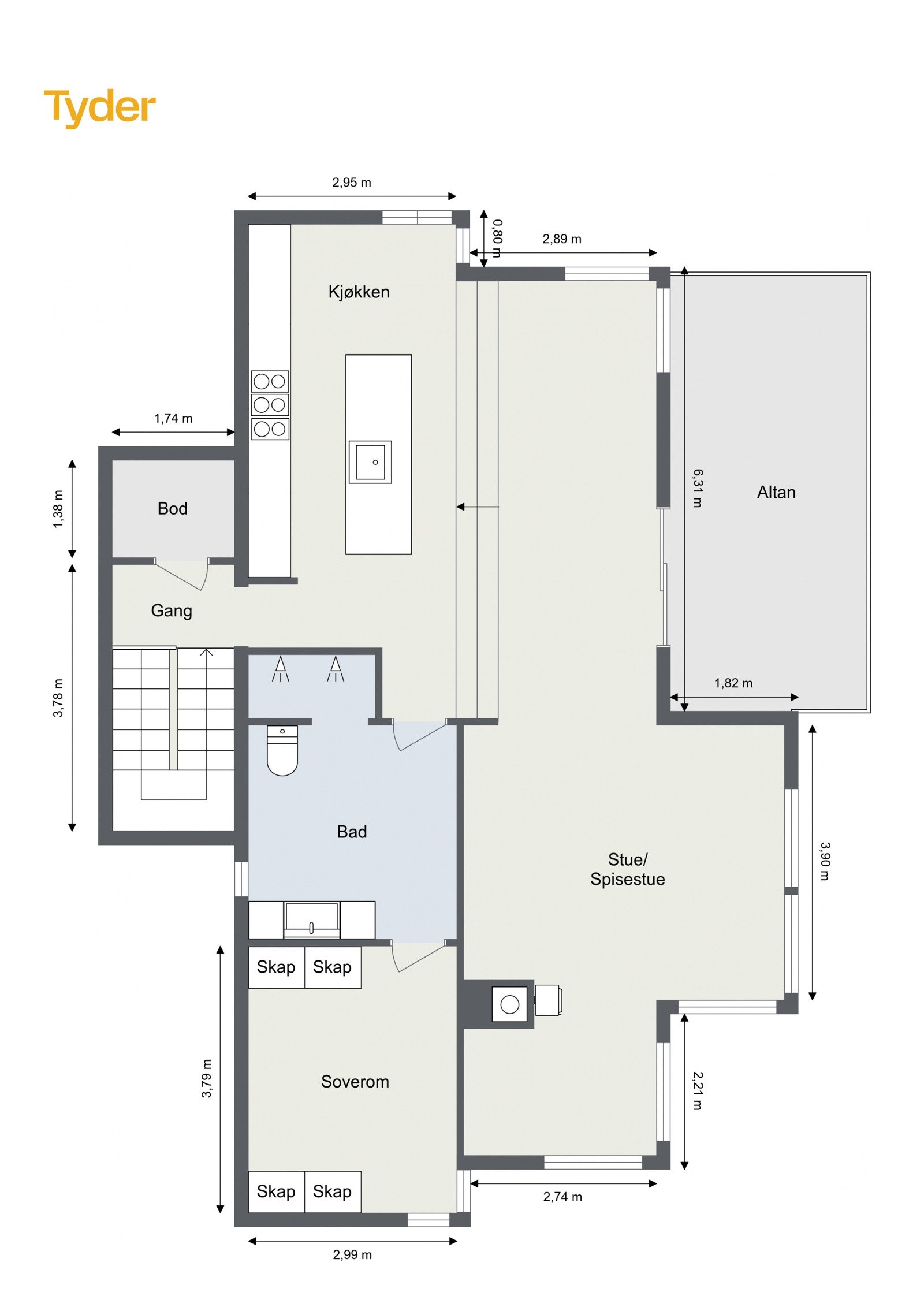 Plantegning - Hovedetasje (2. etasje) Galleribilde