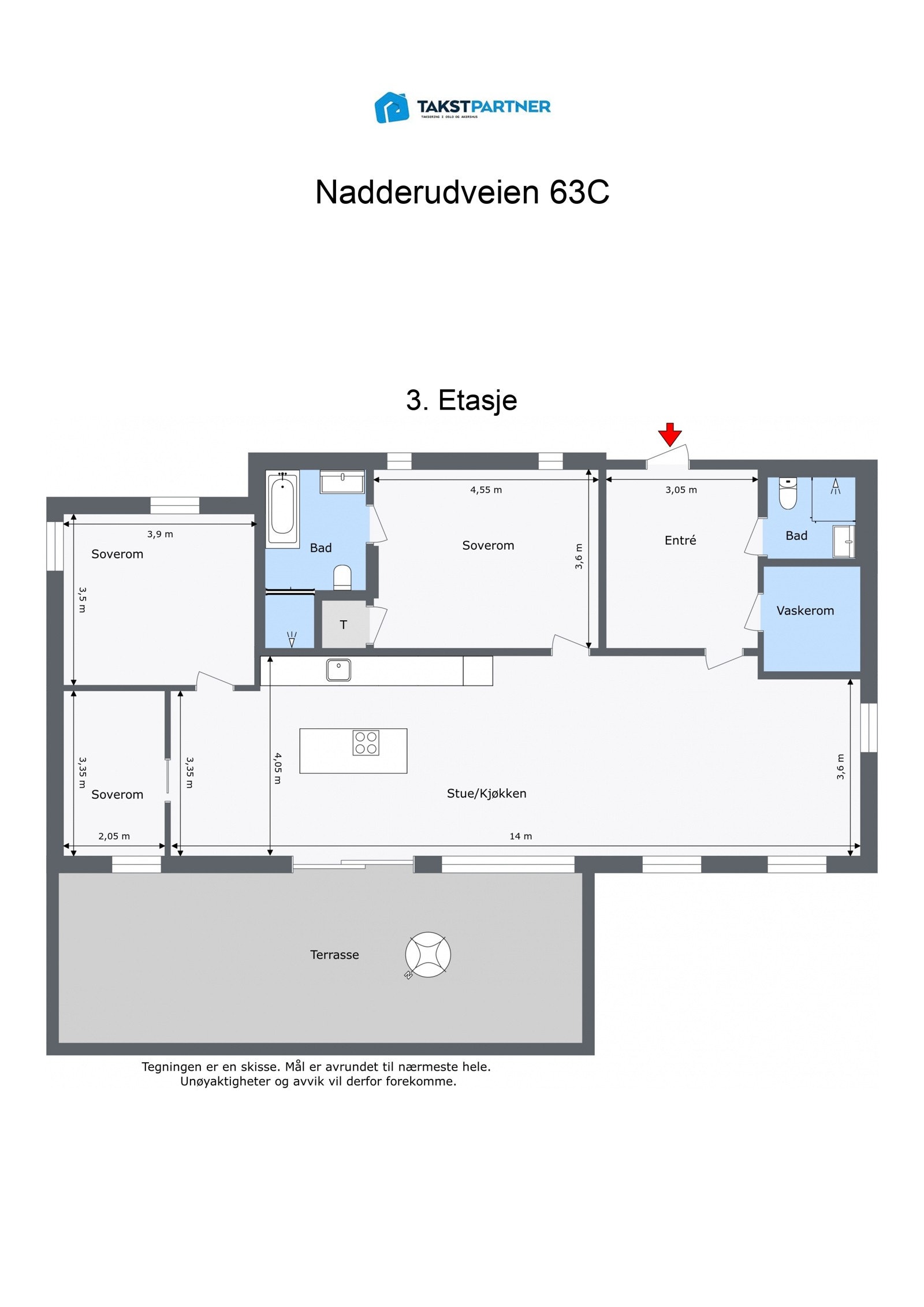 Plantegning med mål. Galleribilde