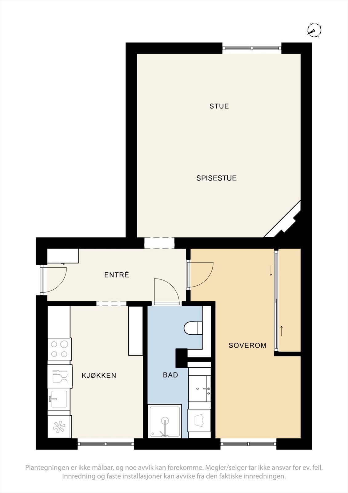 Leiligheten har en optimal planløsning på 56 m² og uvanlig god lagringsplass med tre eksterne boder. Galleribilde