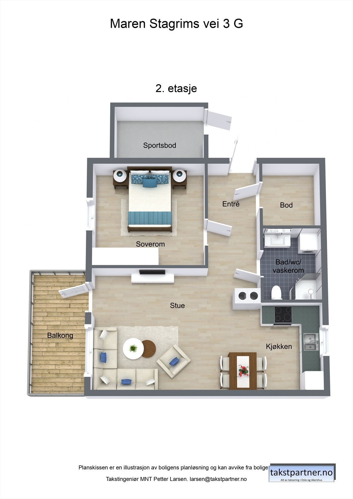 Leiligheten har en funksjonell planløsning med bl.a. åpen stue og kjøkkenløsning, balkong samt innvendig bod. Galleribilde