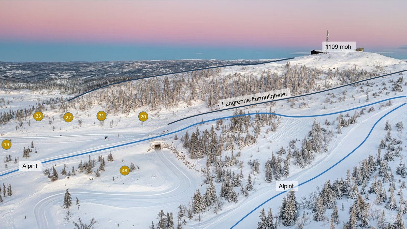 Seterfeltet oversikt, tomtenummer på byggeklare tomter Galleribilde