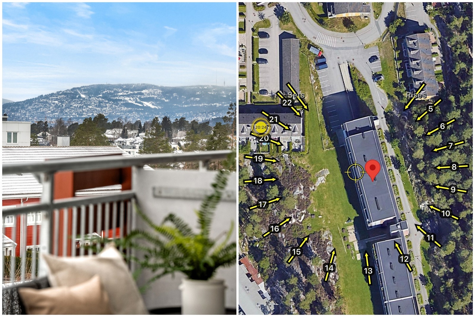 På balkongen kan solen nytes sommerstid på dagtid og utover kvelden. Da kan også nydelige solnedganger bevitnes. Galleribilde