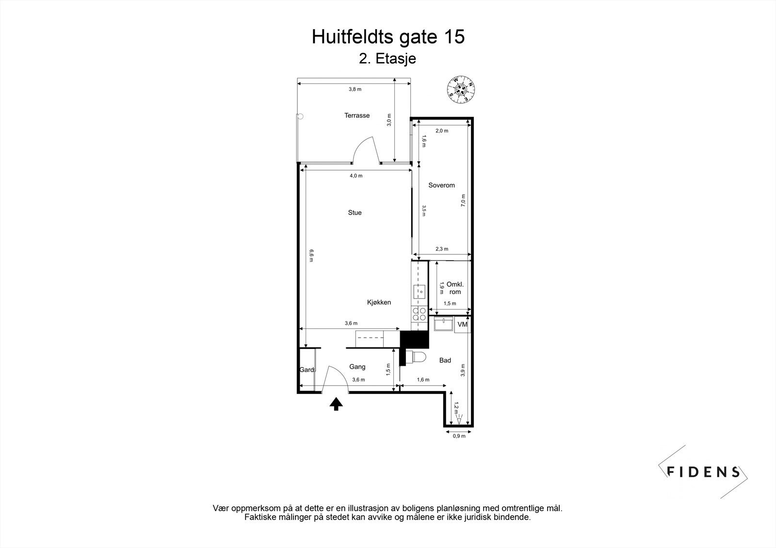 Plantegning med mål. Galleribilde