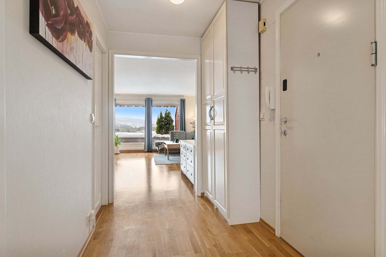 Entréen har garderobeskap med plass til yttertøy og sko. Galleribilde