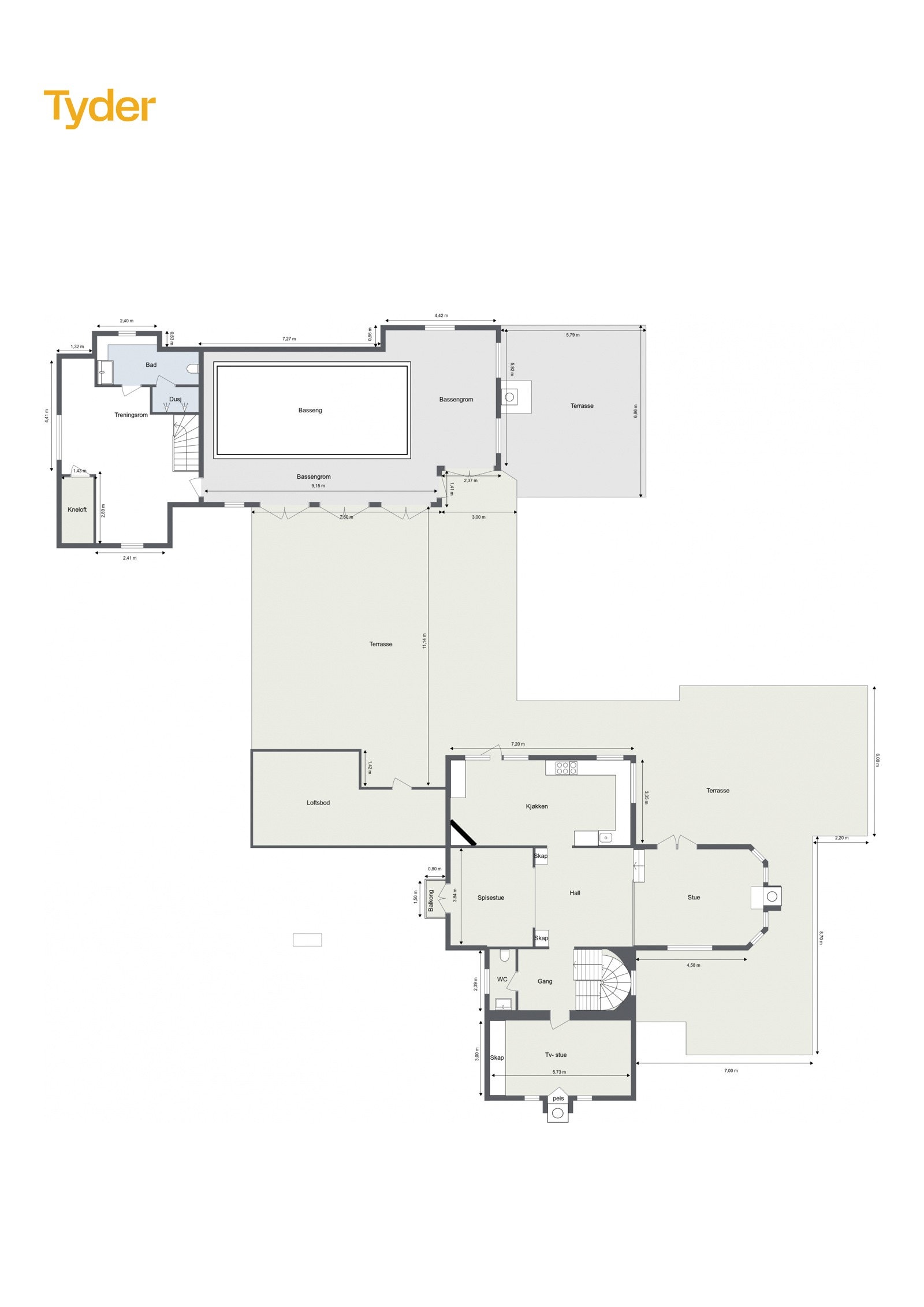 Plantegning hovedetasje. Galleribilde