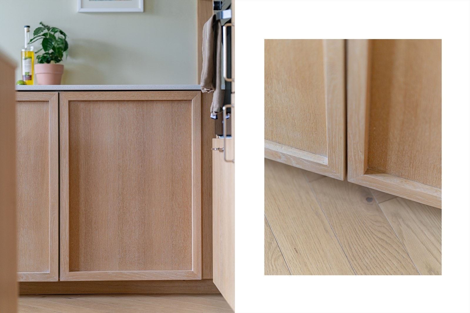 Lekkert kjøkken med fronter i eik - levert av Korshagan Gårdssnekkeri. Galleribilde