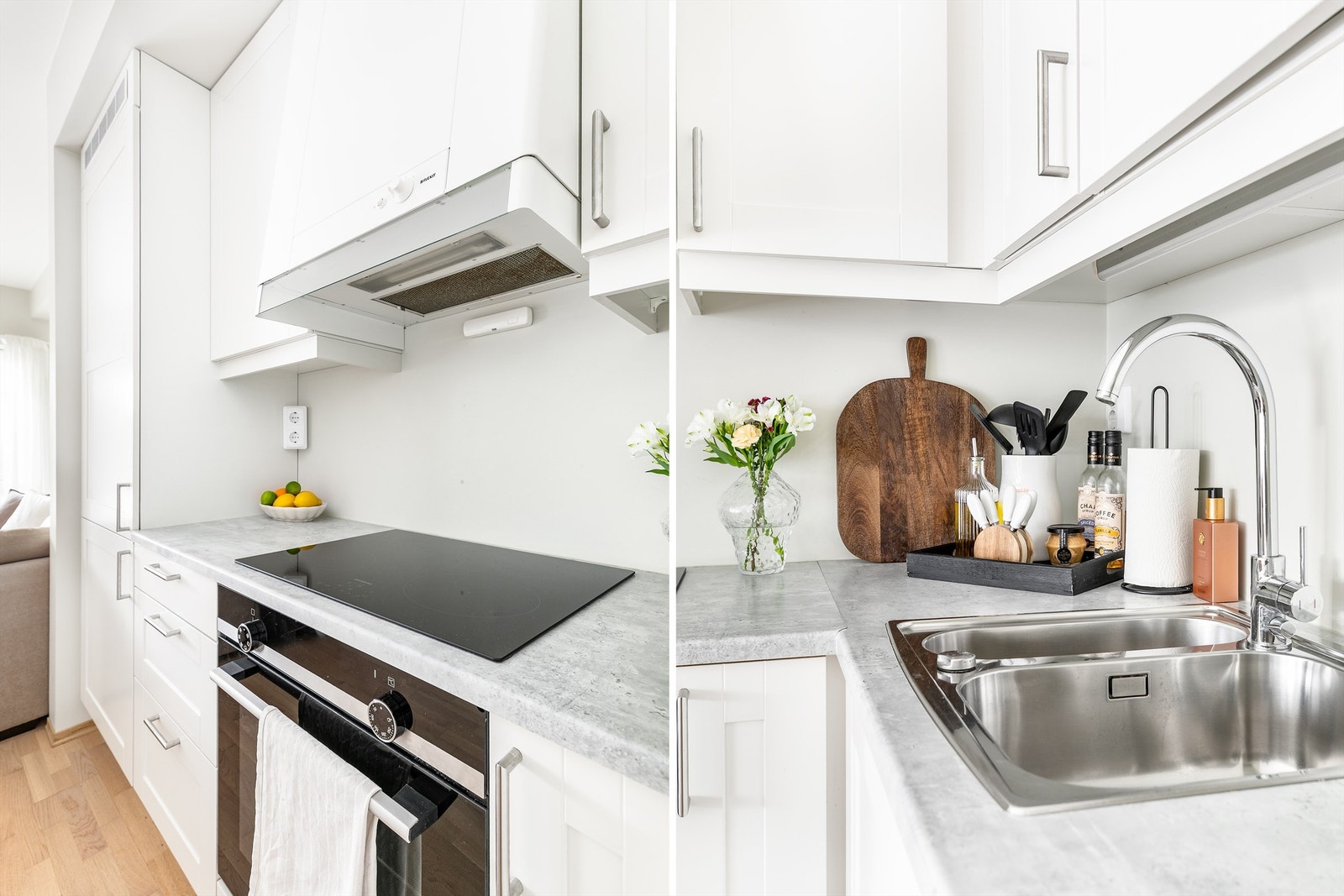 Hvitevarene på kjøkkenet er alle integrert og medfølger leiligheten. Galleribilde