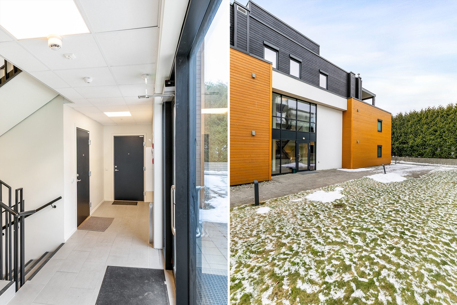 Leilighetens plassering i første etasje gir fordelen av trinnfri og enkel adkomst fra hovedinngangen. Det er også heis i bygget. Galleribilde