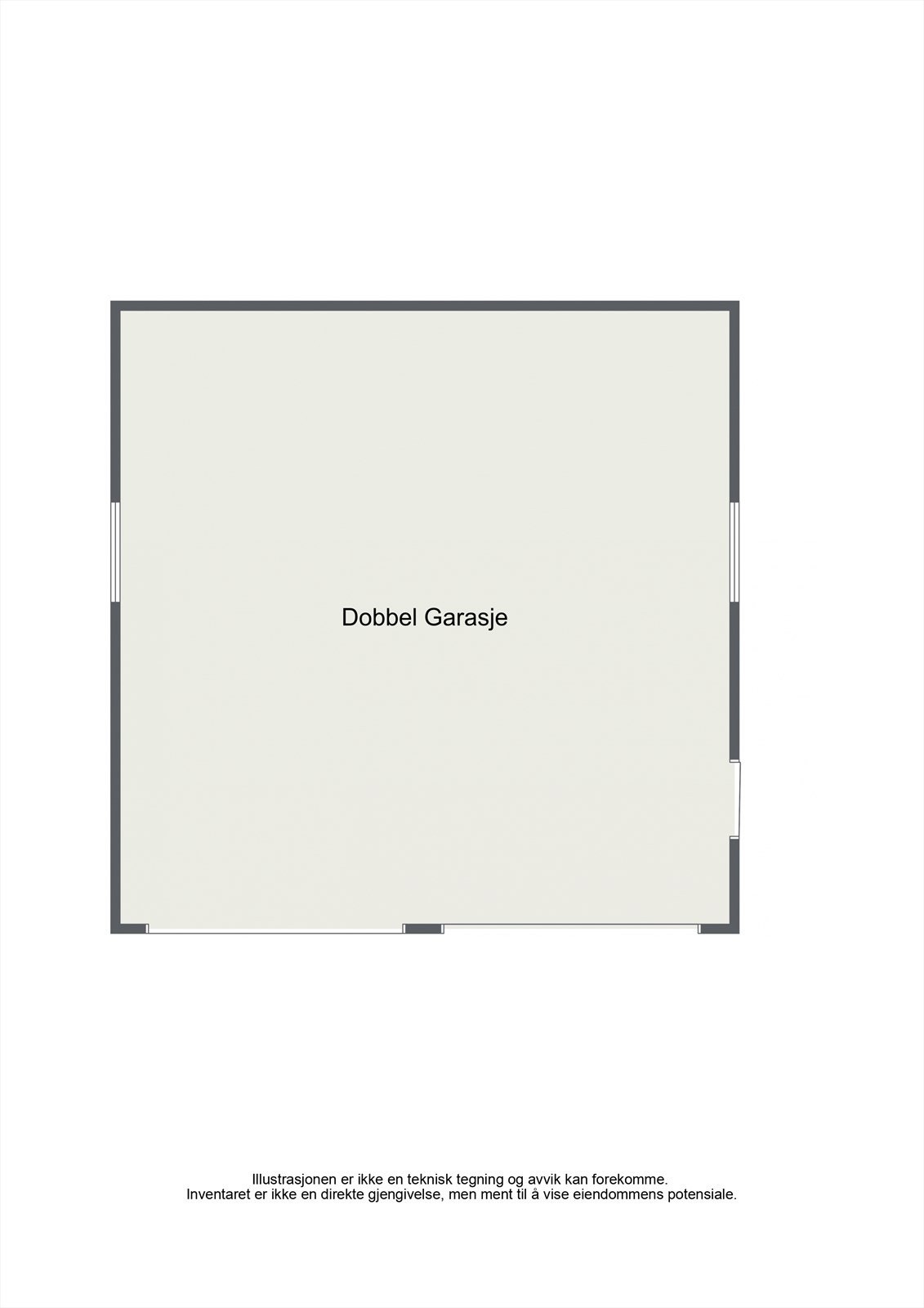 Den frittstående garasjen på 34 m² har elektrisk portåpner og god plass til oppbevaring. Galleribilde