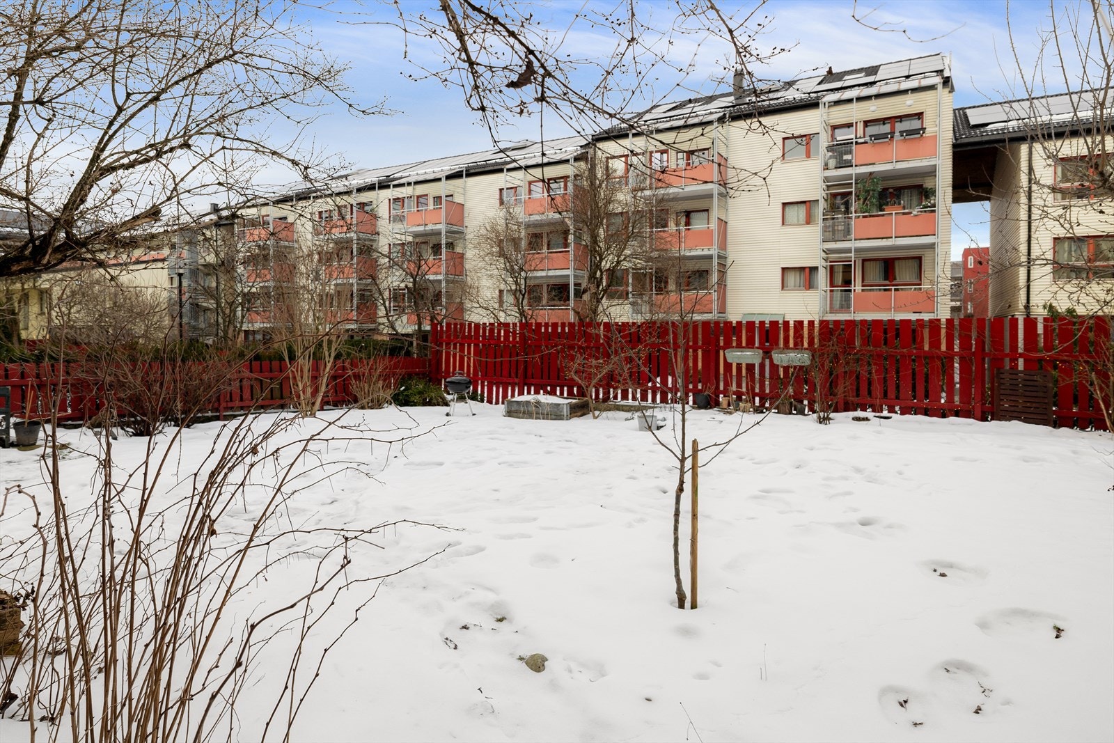 Gårdsrommet er opparbeidet med plen og beplantning, ideelt for rekreasjon. Galleribilde