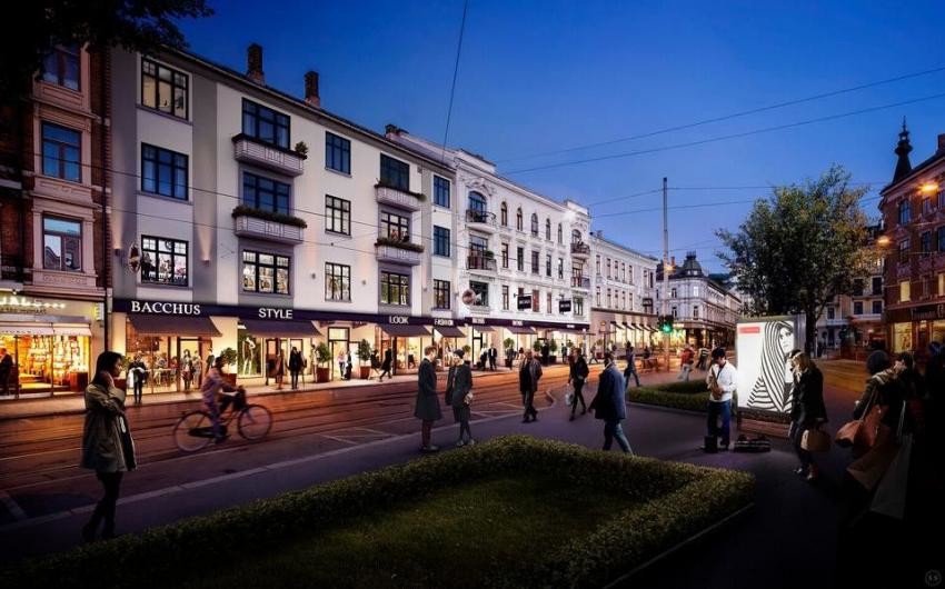 Nye valkyrien kjøpesenter med kafeer, vinmonopol, butikker og restauranter. Galleribilde