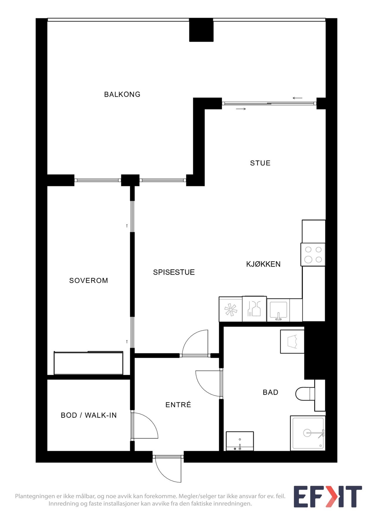 Plantegning som viser planløsningen over leiligheten. Galleribilde