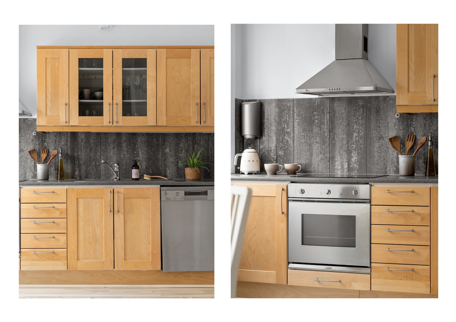 Tidløs og pen kjøkkeninnredning med heltre/finerte fronter. Galleribilde