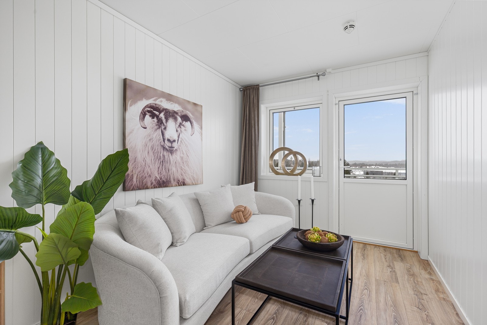 I stuen er det plass til sofa, bord og tv Galleribilde