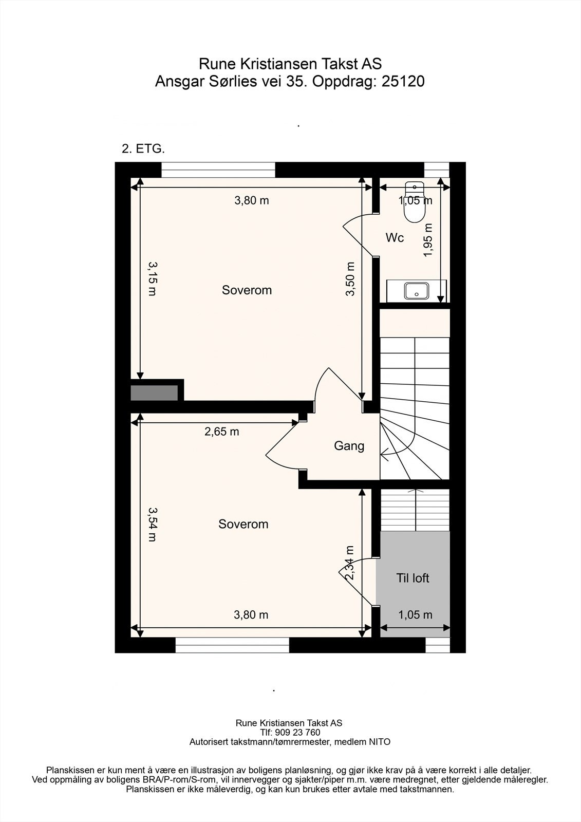 Plantegning 2. etasje med mål fra takstmann. Galleribilde