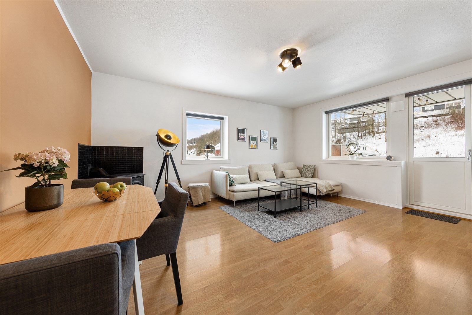 Vi beveger oss videre inn i en lys og innbydende stue. Galleribilde