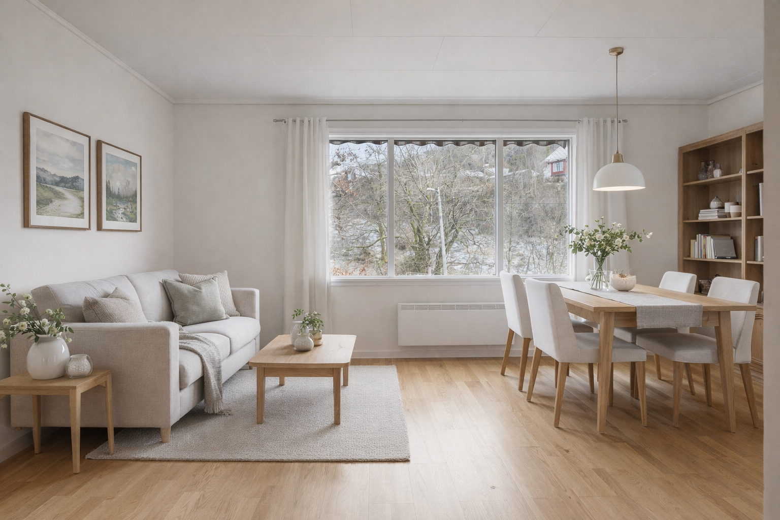 AI Illustrasjon: Dette kan bli stuen din etter litt oppussing. Galleribilde