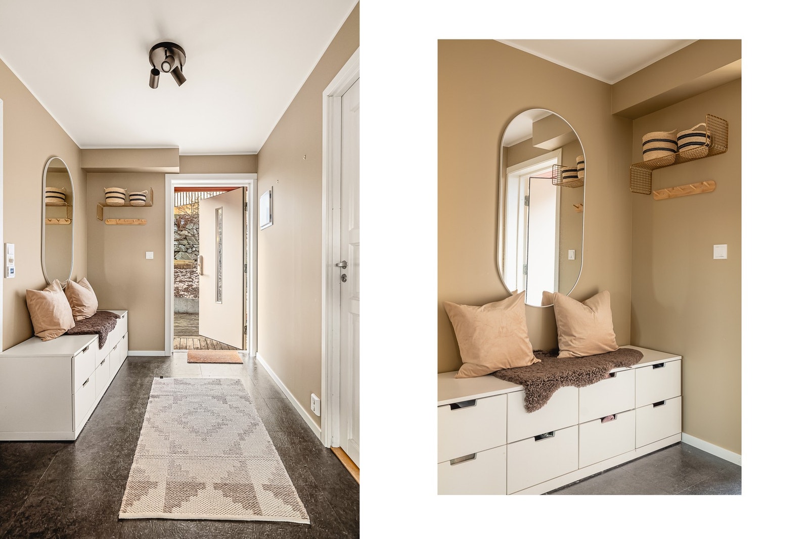 Det første som møter deg er en romslig entré på 6,5 m² med gode oppbevaringsmuligheter. Galleribilde