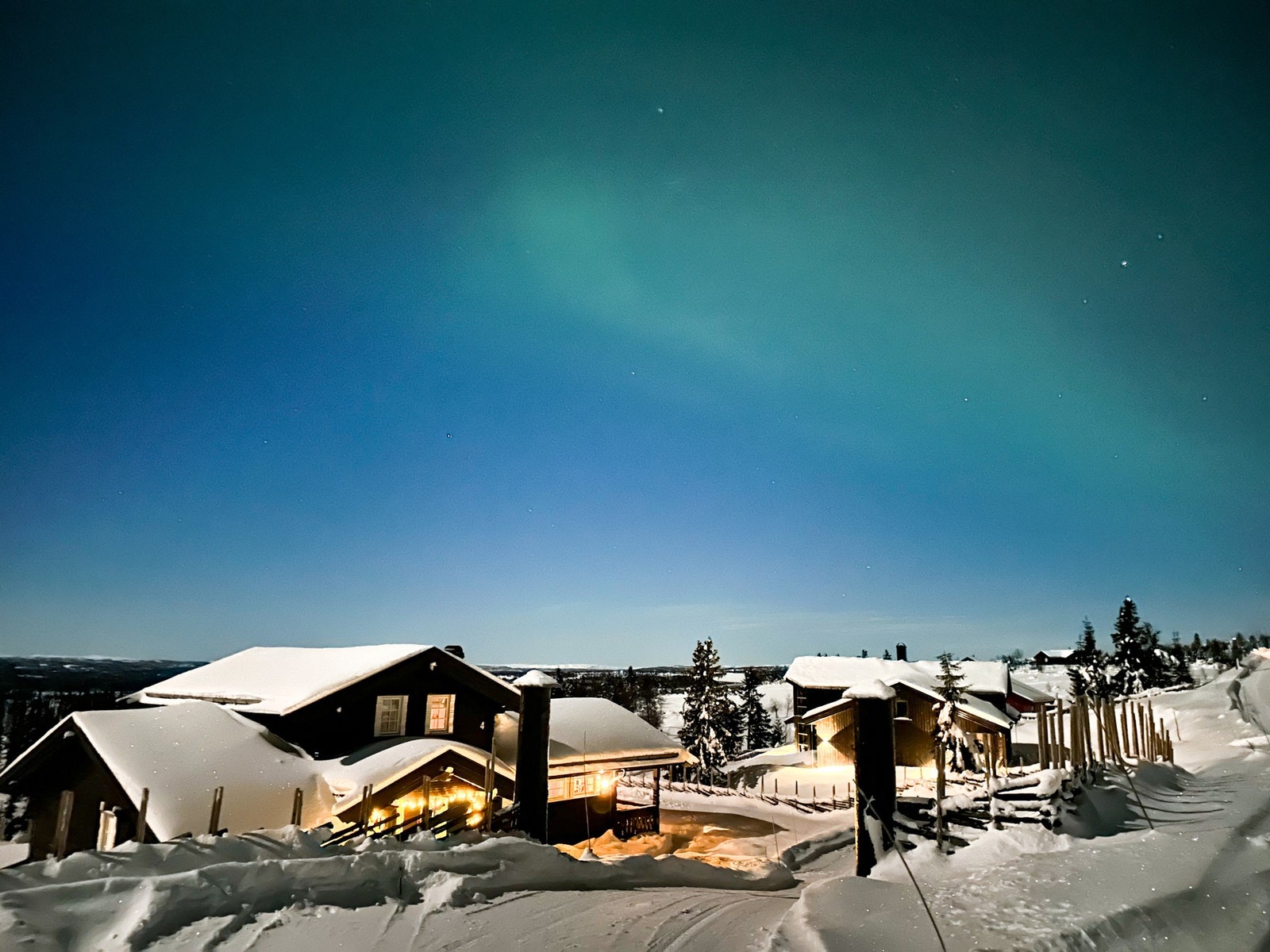 Nordlyset danser over hytta Galleribilde
