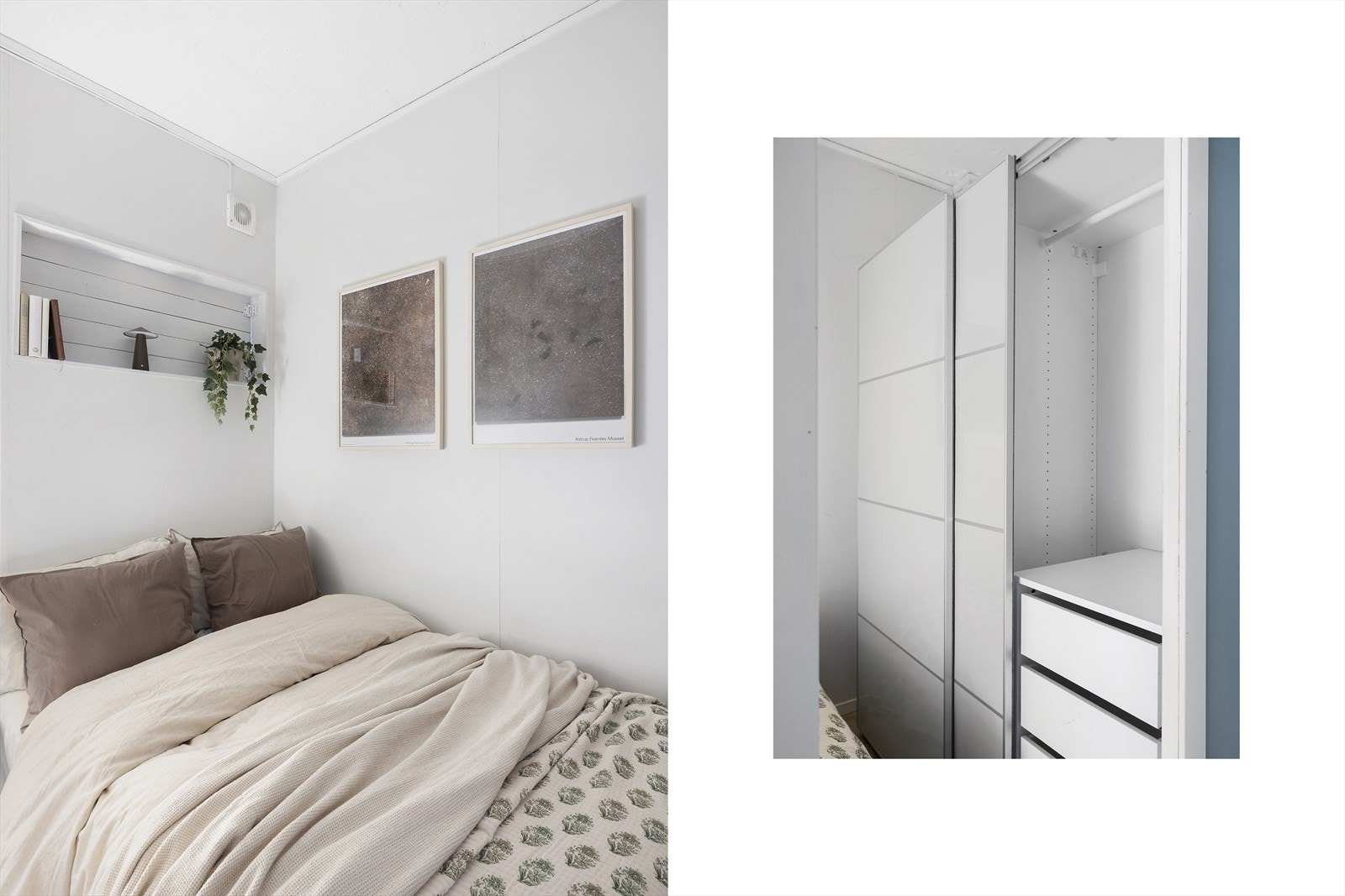 Praktisk sovealkove som gir god og effektiv arealutnyttelse samt skyvedørsgarderobe i sengeenden. Galleribilde