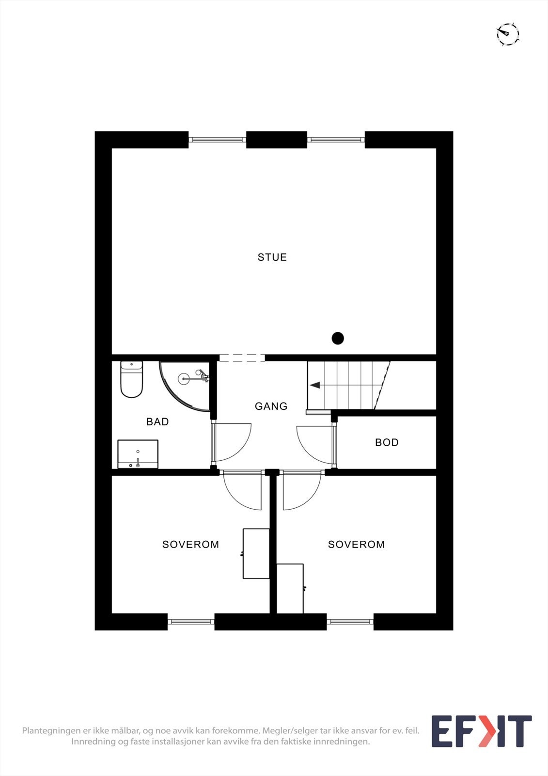 Andre etasje inneholder to soverom, bad, bod og en romslig loftstue. Galleribilde