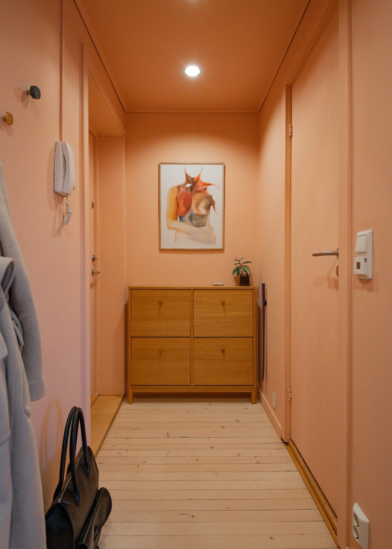 Entréen har gode veggflater med muligheter for innredning av garderobemøblement for yttertøy og oppbevaring. Galleribilde