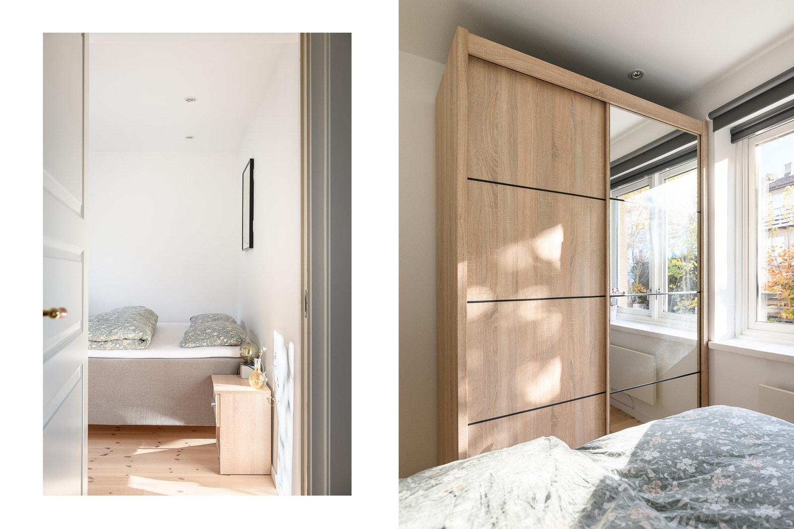 Leiligheten har et lyst og pent soverom med romslig garderobeløsning. Galleribilde