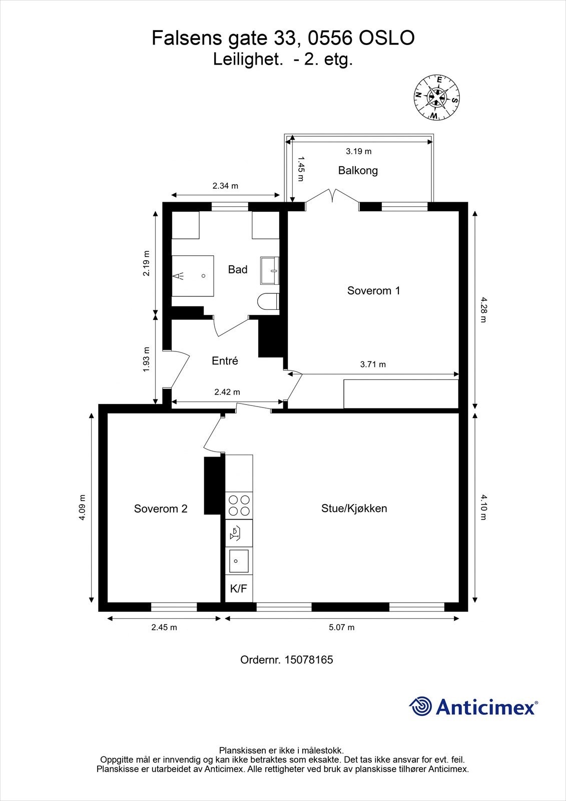 Plantegning. Svært god planløsning med store vinduer på begge sider. Galleribilde