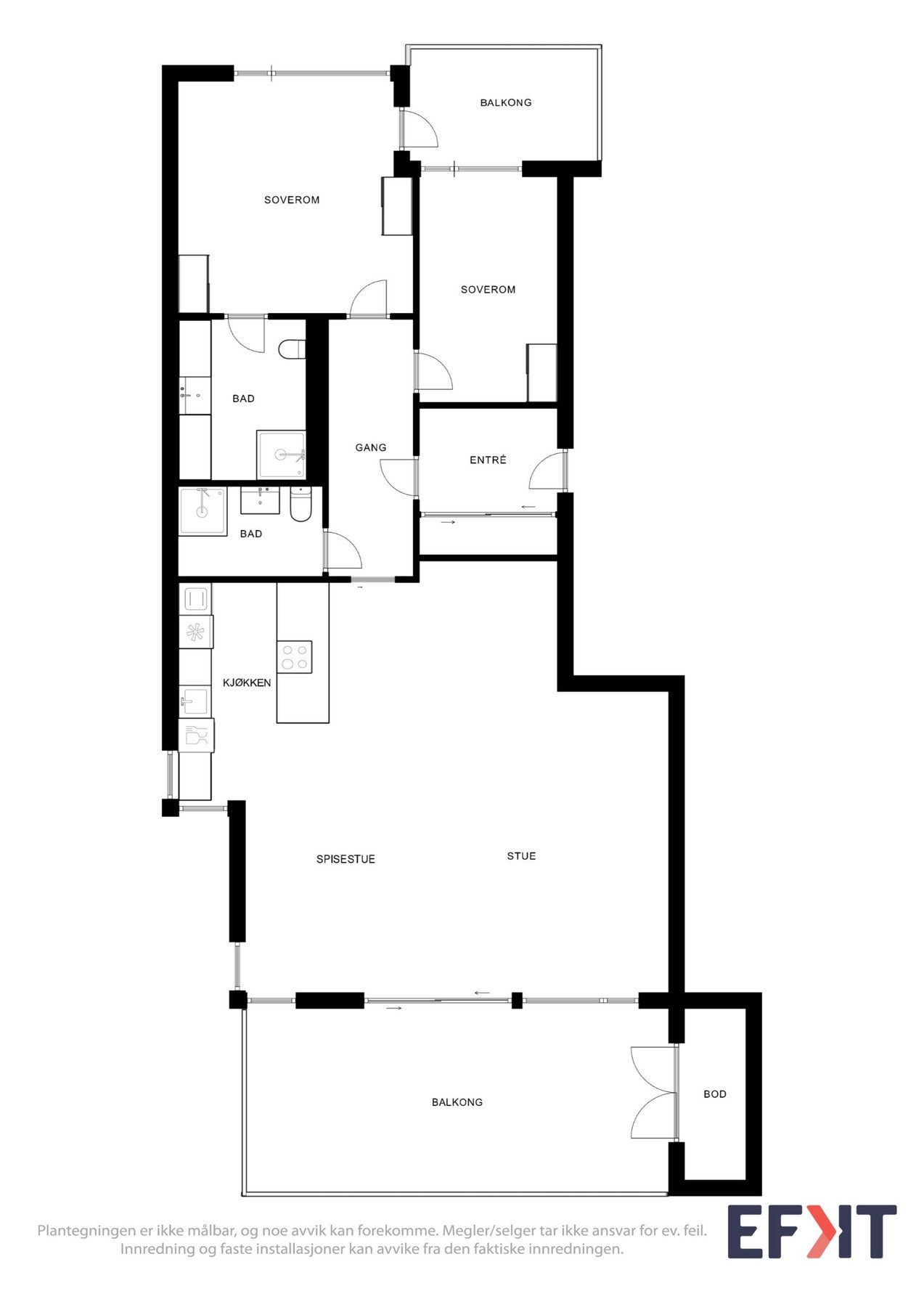 Leilighetens planløsning og utforming - det medfølger også ekstern sportsbod i byggets 1.etasje. Galleribilde