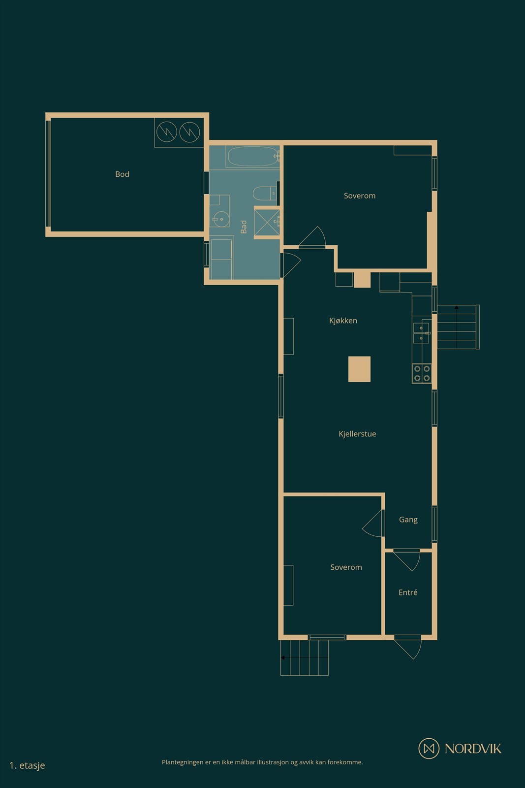 Plantegning kjeller - kjelleren er ikke omsøkt til varig opphold Galleribilde