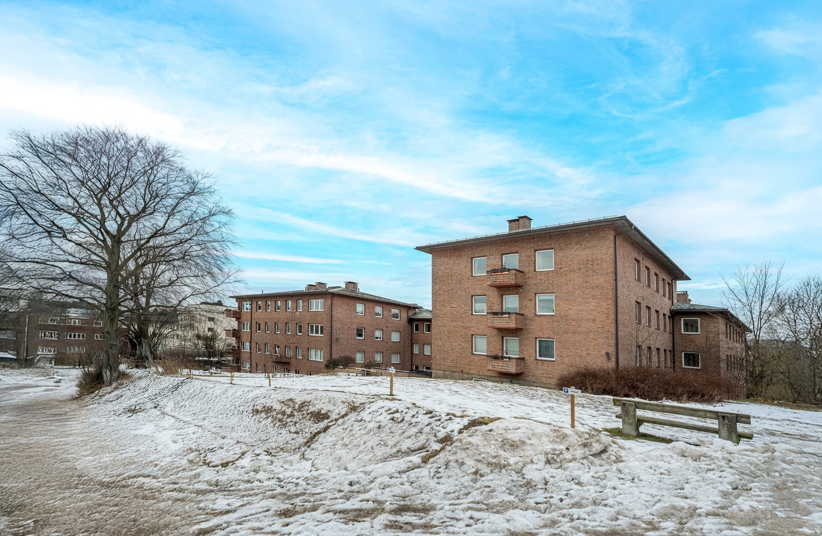 Opparbeidet grøntområder med sitteplasser og gressplen rett utenfor boligen Galleribilde