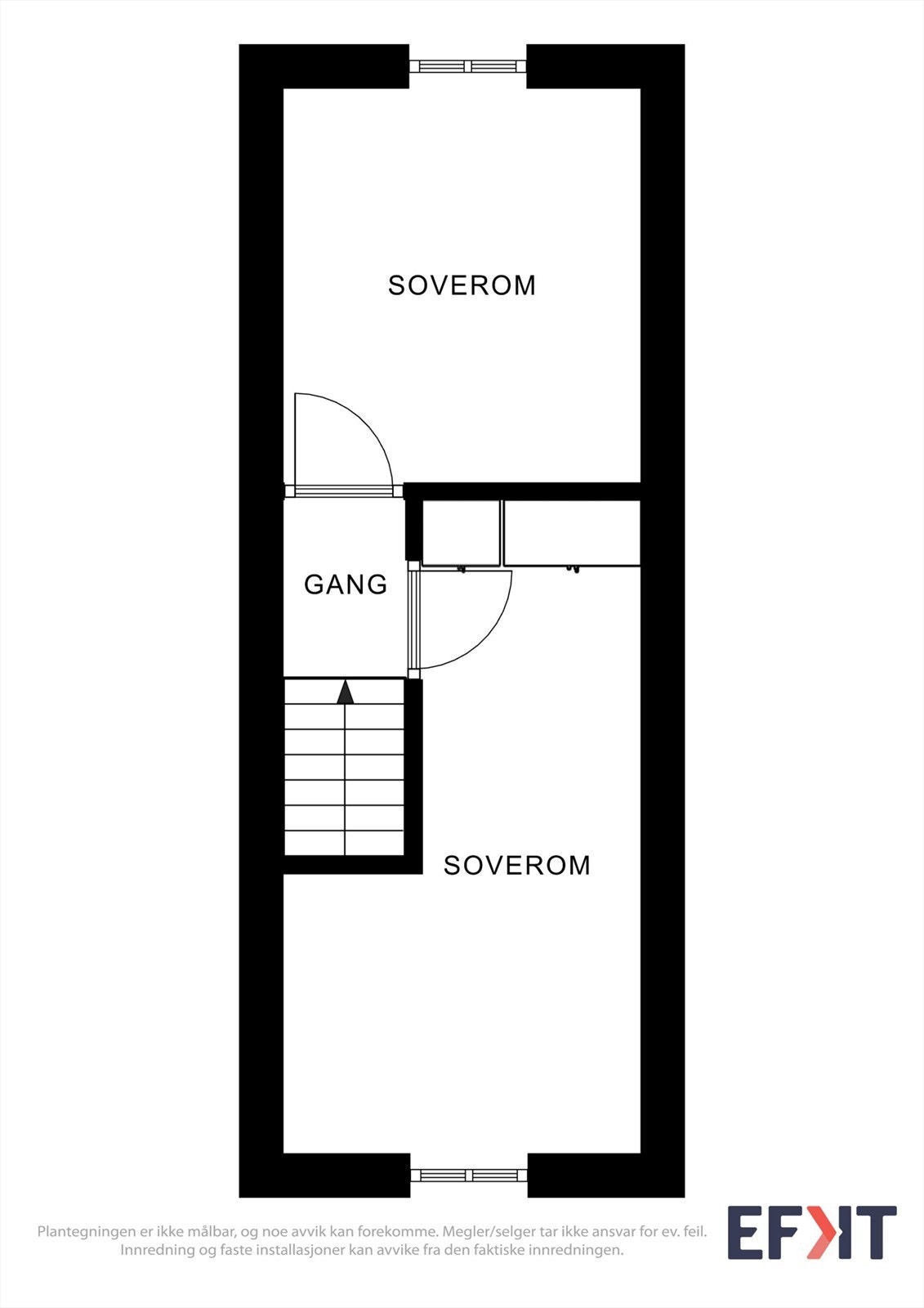 Plantegning for 2. etasje. Her ligger hyttas to soverom adskilt fra oppholdsrommene. Galleribilde
