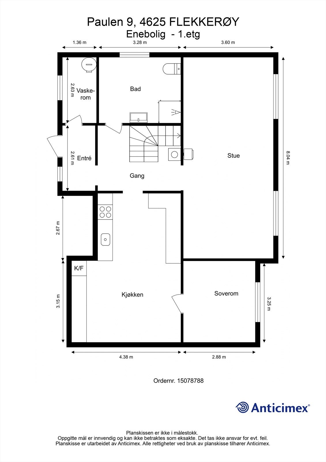1. Etasje - 2D plantegning med mål Galleribilde
