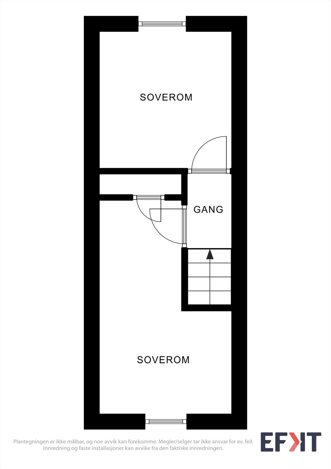 Andre etasje består av gang og to soverom. Galleribilde