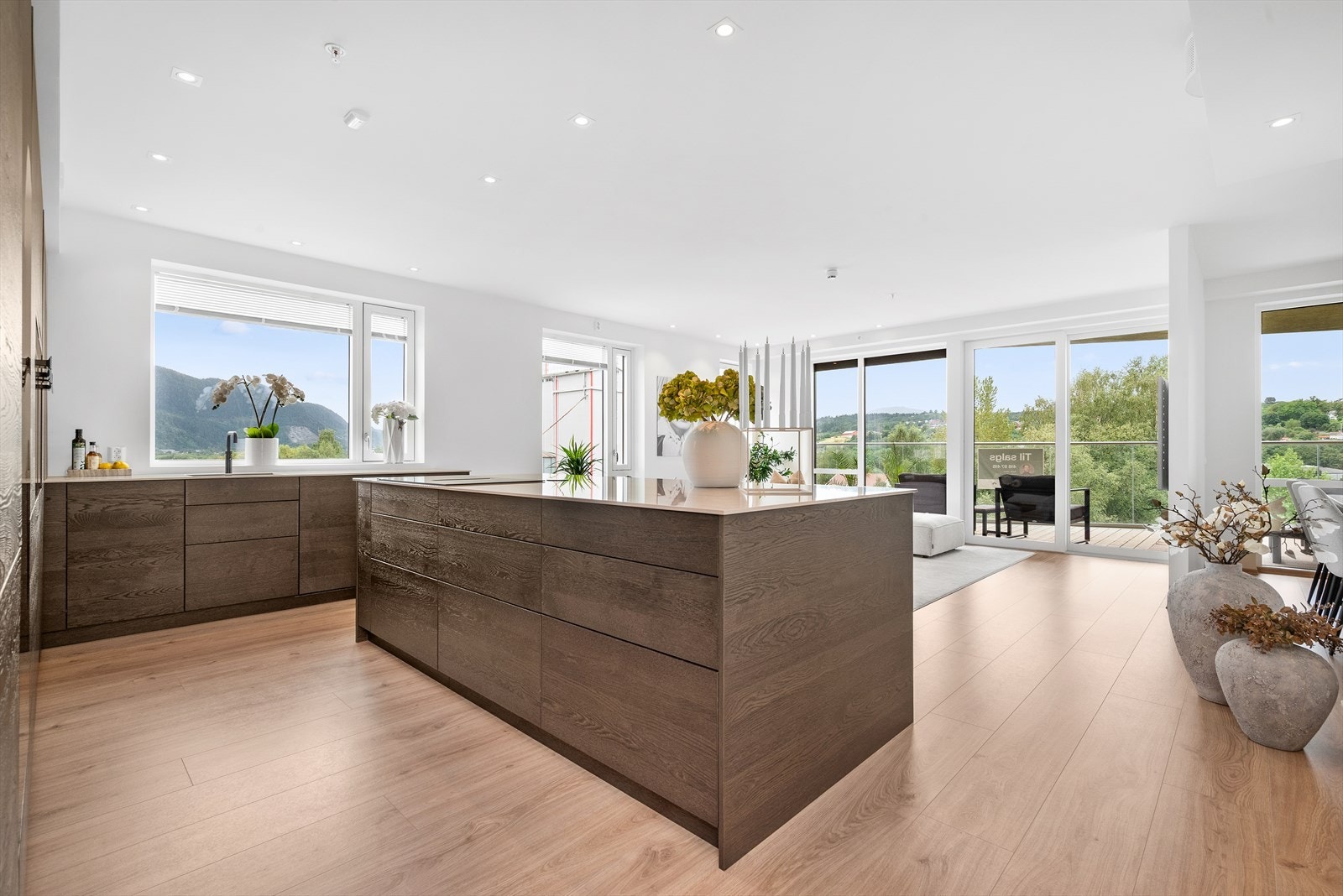 På kjøkkenet og stua, har man utsikt over sentrum, mot Vassfjellet og over Gaula Galleribilde