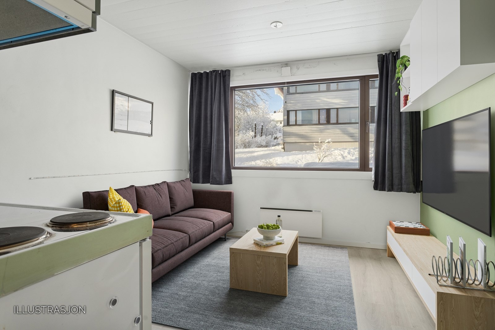 Lys og lettstelt 1-roms i høy første etasje på Byåsen. Galleribilde