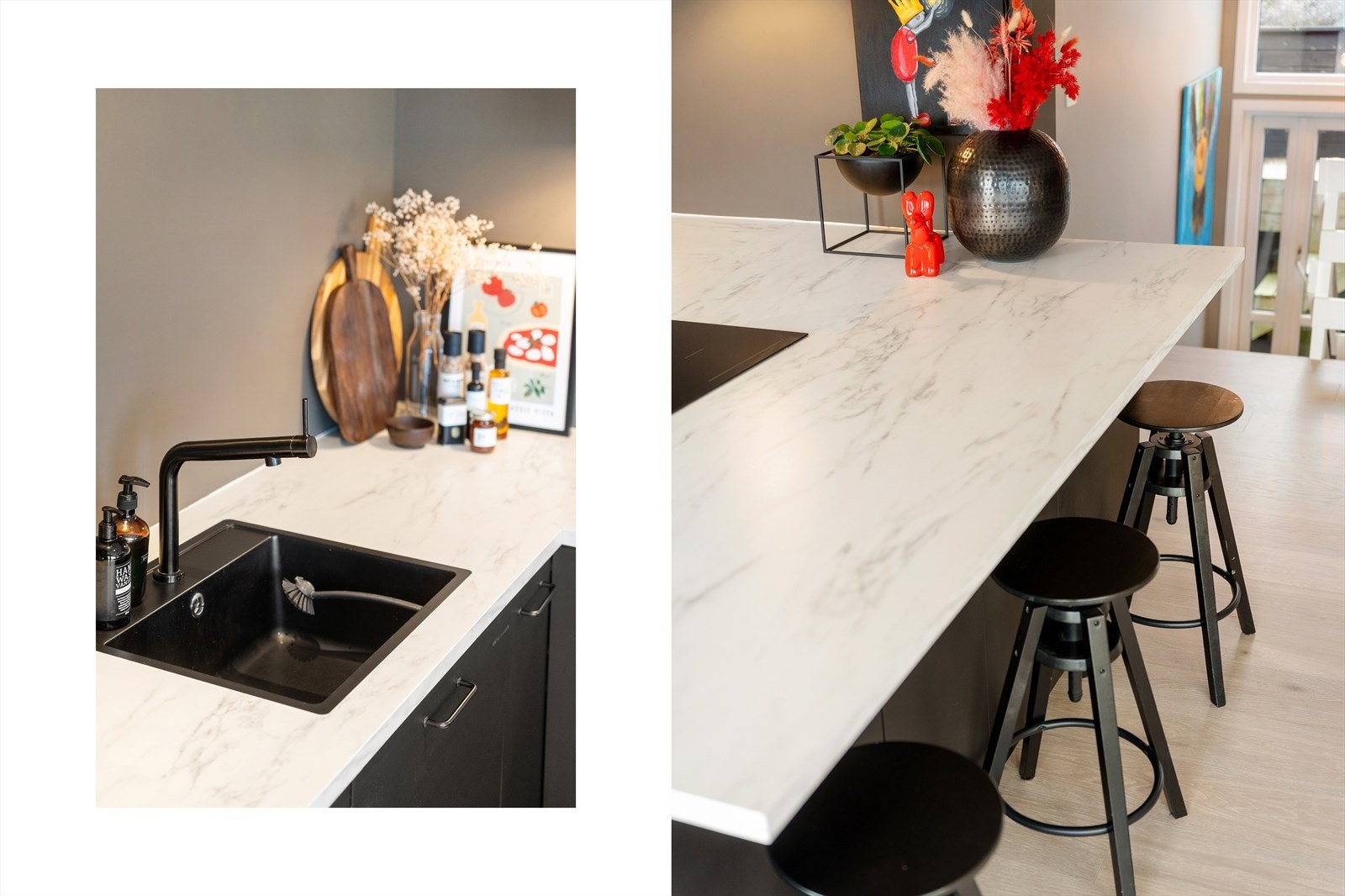 Praktisk kjøkkenøy med barløsning og sitteplasser. Galleribilde