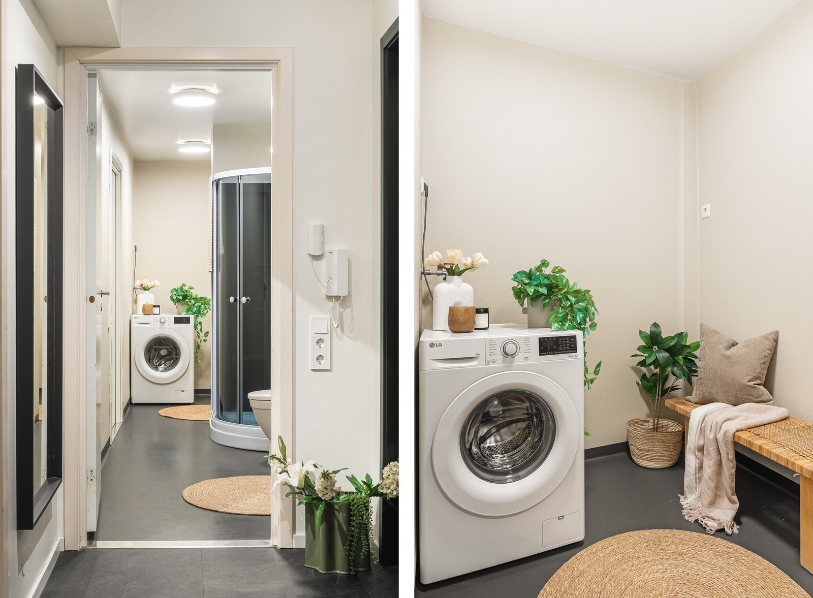 På badet er det tilrettelagt for vaskemaskin og tørketrommel. Galleribilde