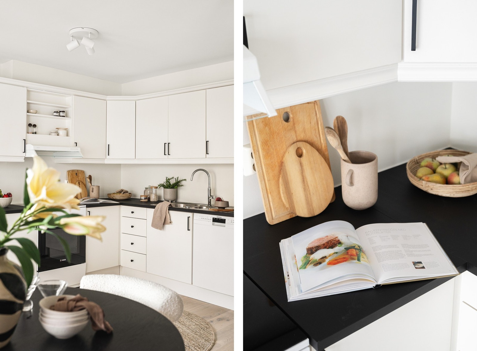 Kjøkkenet har rikelig med oppbevaringsplass med praktiske skap- og skuffeløsninger som gjør det enkelt å holde orden. Galleribilde