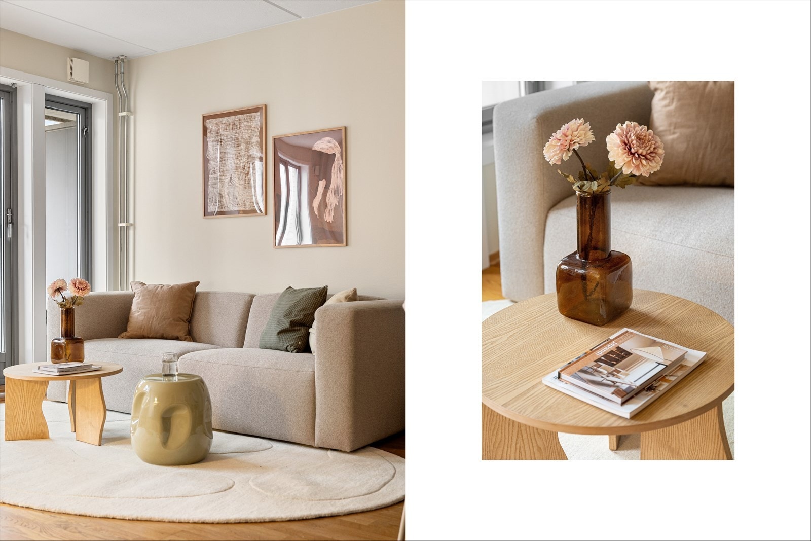 Gulvet er belagt med parkett, og veggene er malt i en lys og behagelig beigetone. Galleribilde