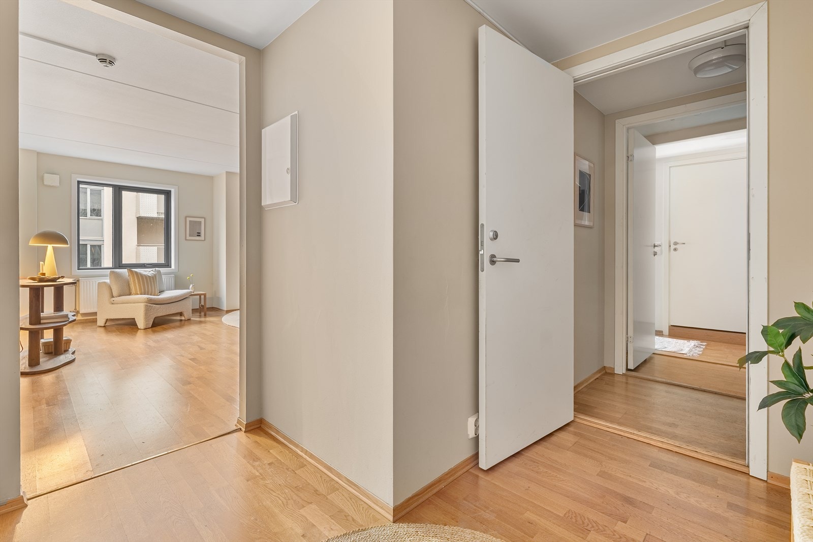 Leiligheten har egen, innbydende entré som ønsker velkommen. Galleribilde